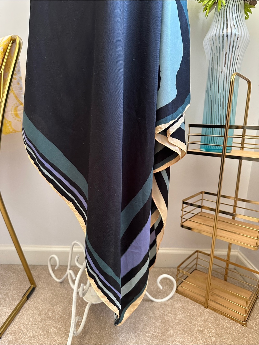 RACHEL Rachel Roy Asymmetrical Silky Dress with Teal, Mint & Beige Trim - Picture 7 of 13
